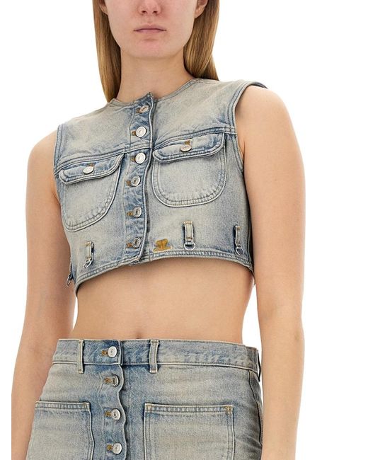 Courreges Gray Top Cropped Cotton Tops