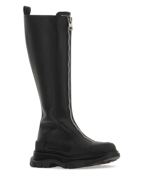Alexander McQueen Black Leather Zip Tread Slick Boots