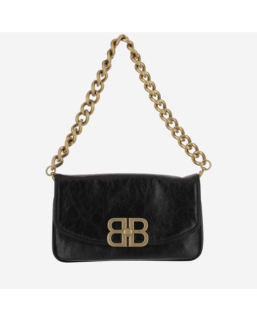 Balenciaga Black Leather Logo Shoulder Bag