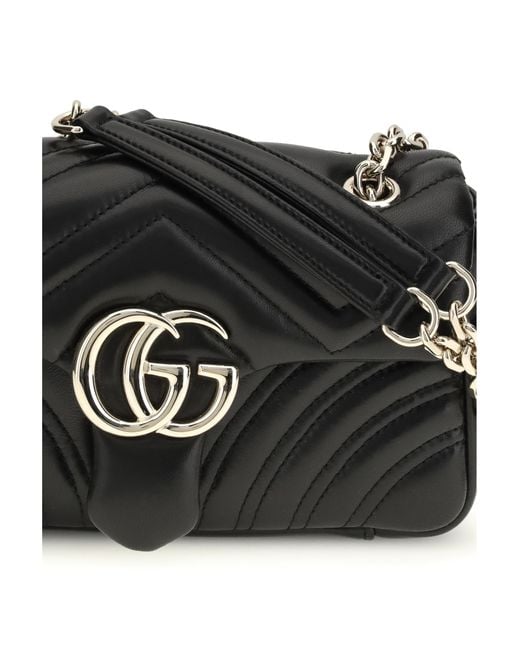 Gucci Black Gg Marmont Small Shoulder Bag Lamb Ovis Aries Handbags