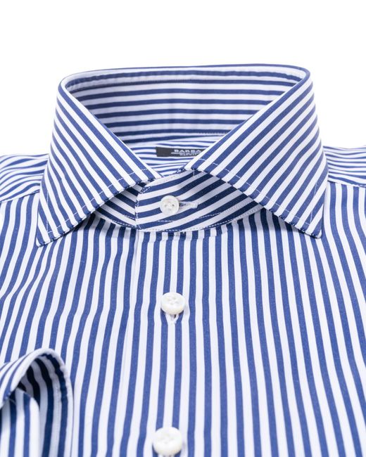 Barba Napoli Barba Blue And White Striped Cotton Shirt for men