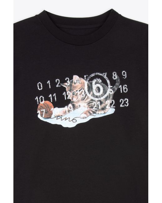 MM6 by Maison Martin Margiela Black Numerical Kitty T-shirt for men