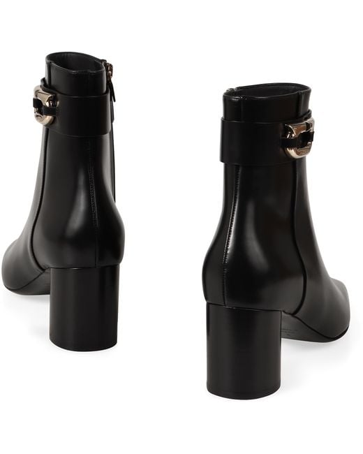 Ferragamo Black Leather Ankle Boots Lamb