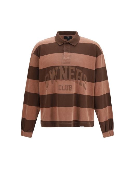 Represent Brown Striped Owners Club Rugby Polo Cotton Shirts for men