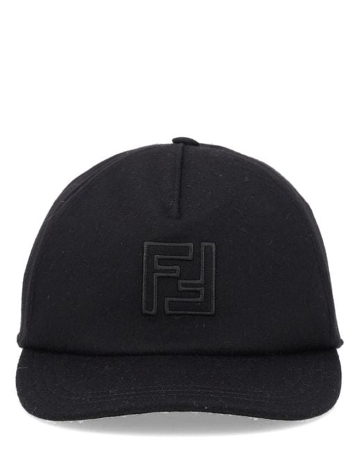 Fendi Black Baseball Hat Wool-Cashmere for men