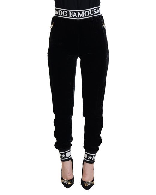 Dolce & Gabbana Black Velvet Joggers Relaxed Fit
