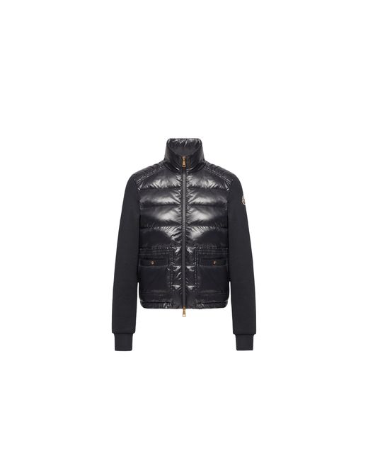 Moncler Black Moncler Cotton Zip-Up Sweatshirt With Nylon Front
