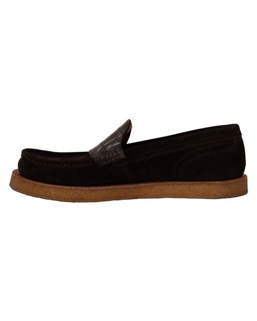 Dolce & Gabbana Black Elegant Suede Crocodile Loafers for men