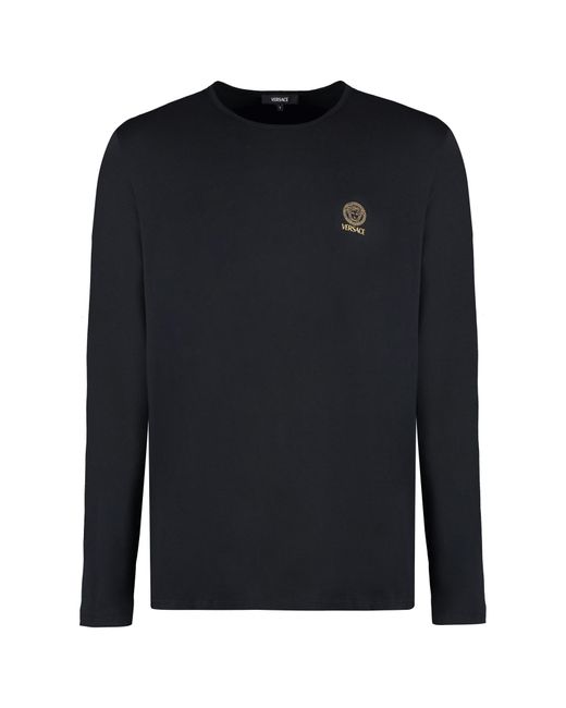 Versace Blue Long Sleeve Cotton T-shirt for men