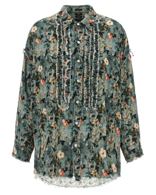R13 Green Floral Ruffle Shirt