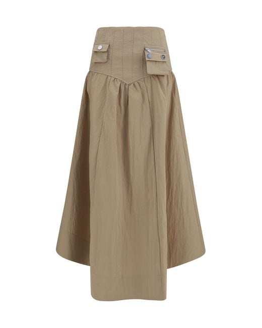 Ganni Natural Corset-Detail And Ruched Midi Skirt Cotton; Polyamide