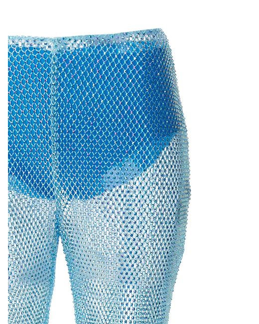 GIUSEPPE DI MORABITO Blue Sequin Mesh Pants Polyamide Elastane