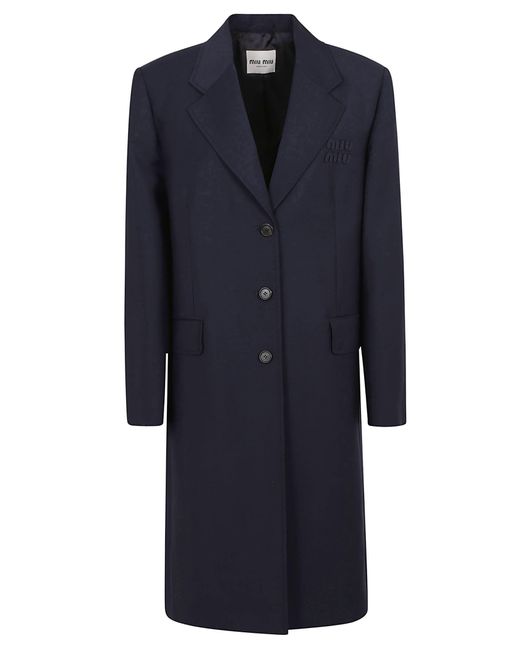 Miu Miu Blue Three-Buttoned Long Coat
