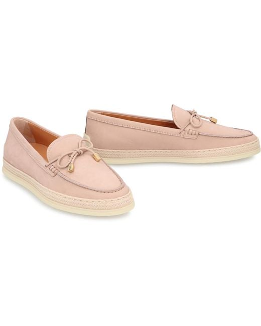 Tod's Pink Loafers Nubuck Calf Leather