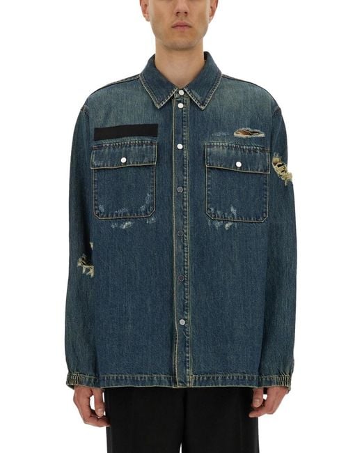 Helmut Lang Blue Distressed Denim Uniform Shirt for men