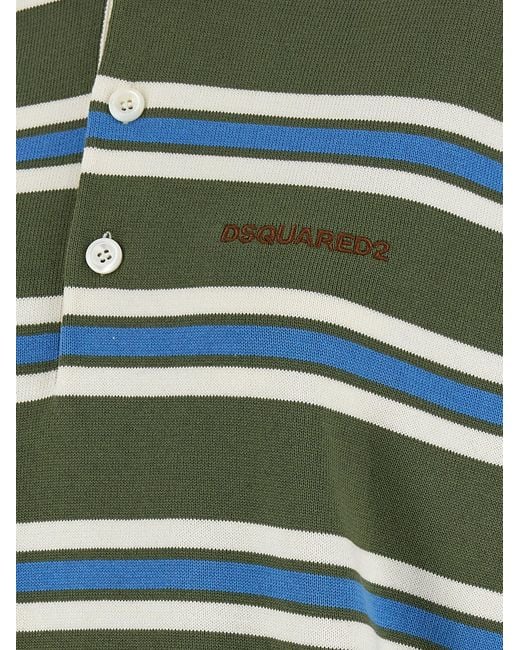 DSquared² Green Striped Knit Polo