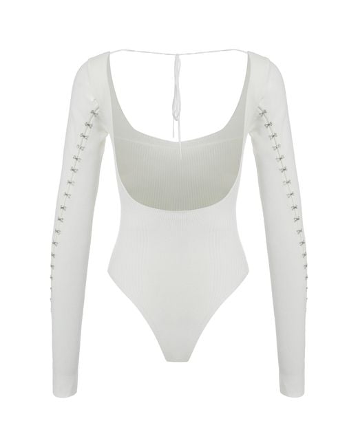 Anna October White Long Sleeve Knitted Body Viscose Tops