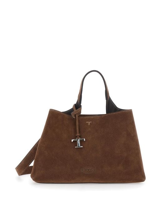 Tod's Brown Handbag Suede Calf Leather Handbags