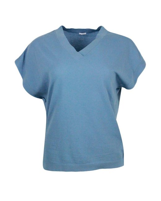 Malo Blue Cotton Sweater With Sleeveless V-Neck And Buttons On The Sides