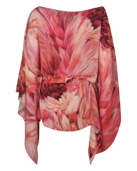 Roberto Cavalli Red Feather Printed Dress