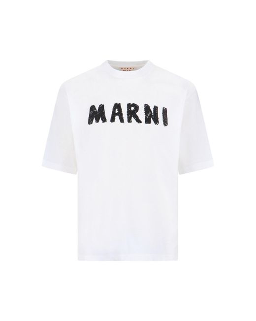 Marni White Printed T-Shirt for men