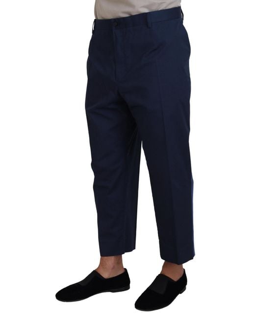 Dolce & Gabbana Blue Cotton Cropped Pants Wool Elastane for men