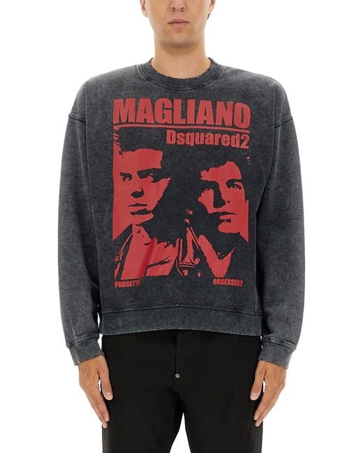 DSquared² Gray Sweatshirt With Print Cotton Sweatshirts for men