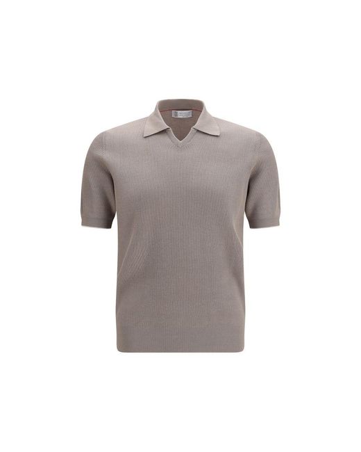 Brunello Cucinelli Gray Cotton Polo Shirt for men
