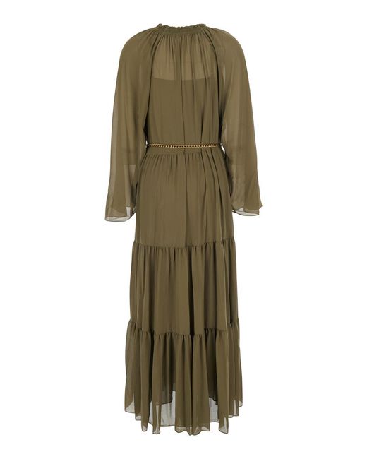 MICHAEL Michael Kors Green Long Dress With Bow And Chain, Polyester