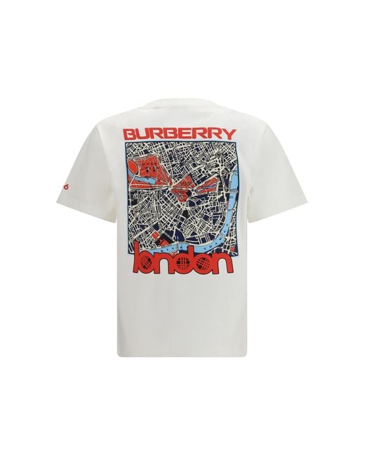 Burberry White Cotton Map T-Shirt T-Shirts for men