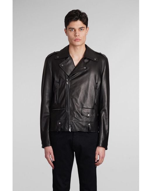 Salvatore Santoro Biker Jacket In Black Leather for men