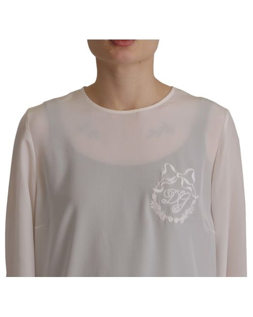 Dolce & Gabbana Gray Elegant Silk Top With Logo Embroidery