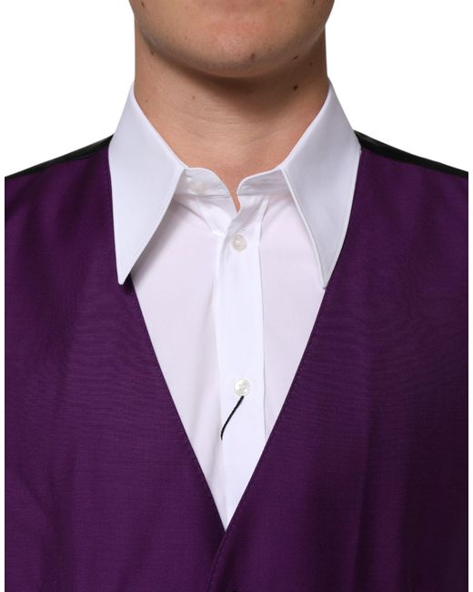 Dolce & Gabbana Purple Wool Dress Formal Waistcoat Vest Polyester Silk Virgin for men