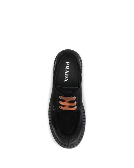 Prada Black Loafers Suede Lace-Up Upper: Shoes for men