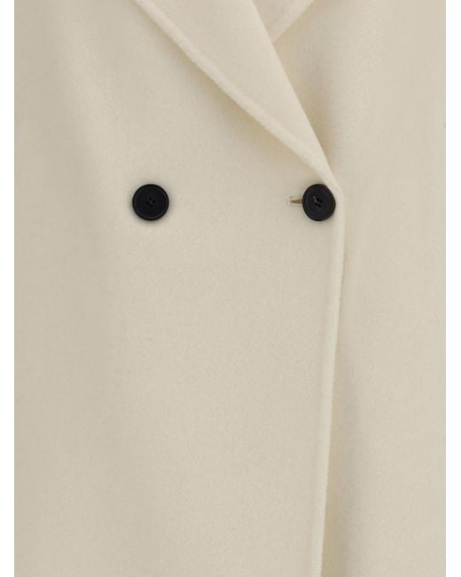 Aftercoat White Double-Breasted Long Coat
