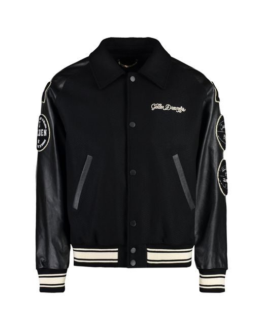Golden Goose Deluxe Brand Black Wool Bomber Jacket With Patch for men