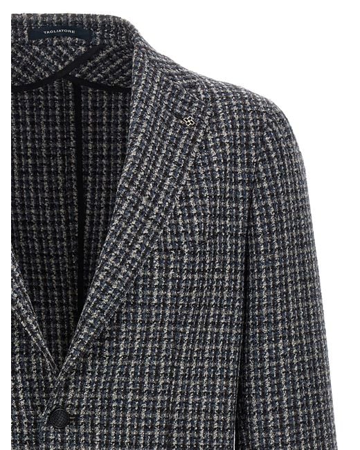 Tagliatore Gray Wool Tweed Blazer With Peak Lapels for men