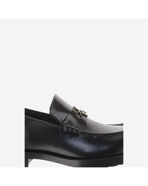 Balenciaga Black Leather Loafer With Logo Calf