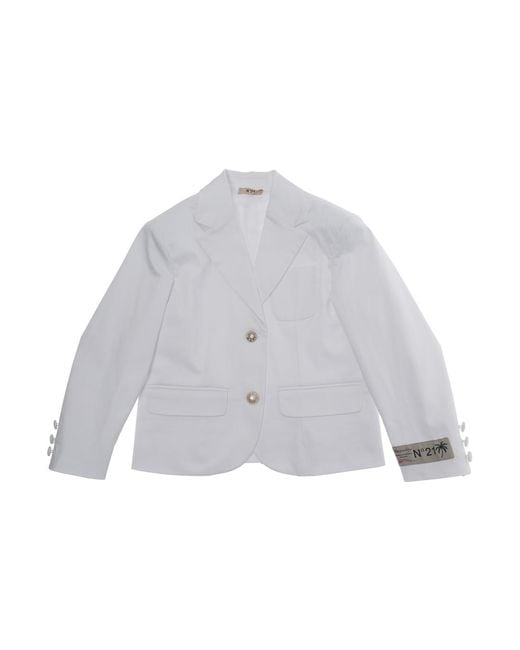 N°21 White Girls Jacket Notch Lapels Cotton Blazers