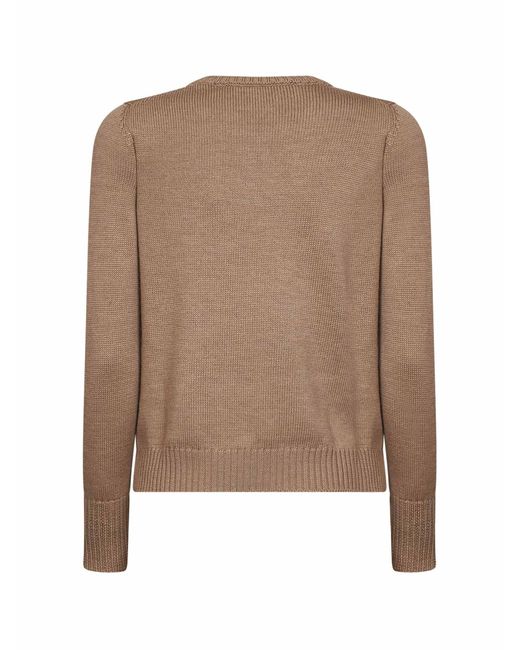Blanca Vita Brown Camel Virgin Wool Knit Crewneck Sweater