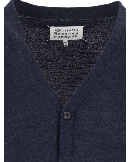 Maison Margiela Blue Wool V-Neck Cardigan for men