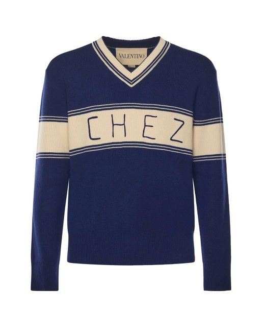Valentino Garavani Blue Wool And Cotton Sweater for men
