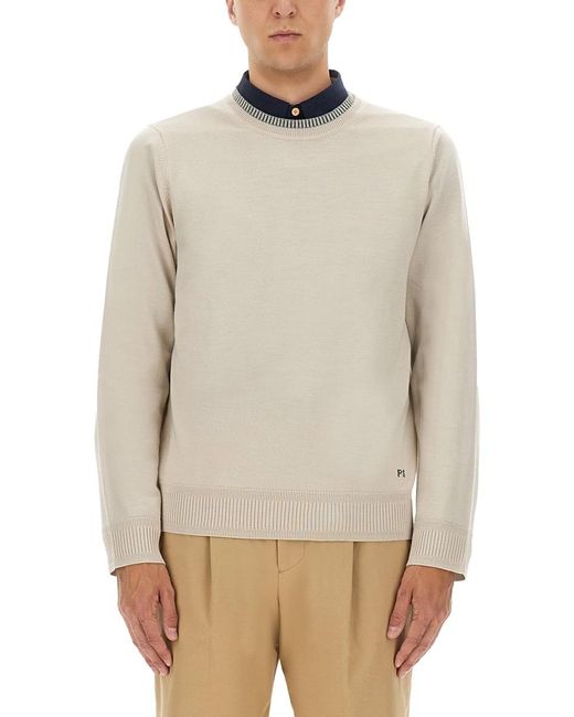 Paul Smith White Shirt With Embroidered Logo Merino Wool Jumpers for men