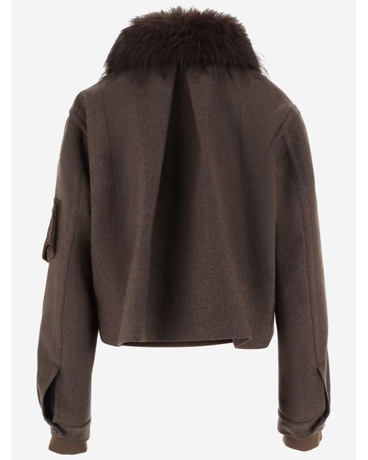 Sacai Black Wool Jacket With Faux Fur Inserts