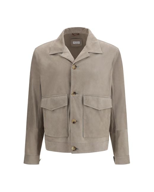 Brunello Cucinelli Natural Suede Jacket Calf Leather Padded & Down for men