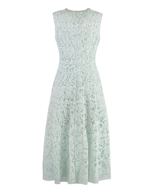 Self-Portrait Green Embroidered Tulle Dress
