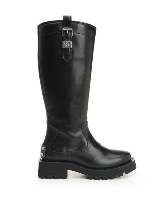 Ganni Black Studs High Boot Crinkle Oleatex Boots