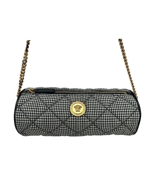 Versace Black Medusa Quilted Evening Sling Crossbody Bag Cotton