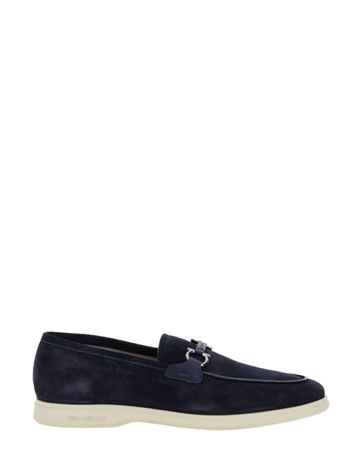 Ferragamo Blue 'Cosimo' Loafers With Metallic Hooks On The Front for men