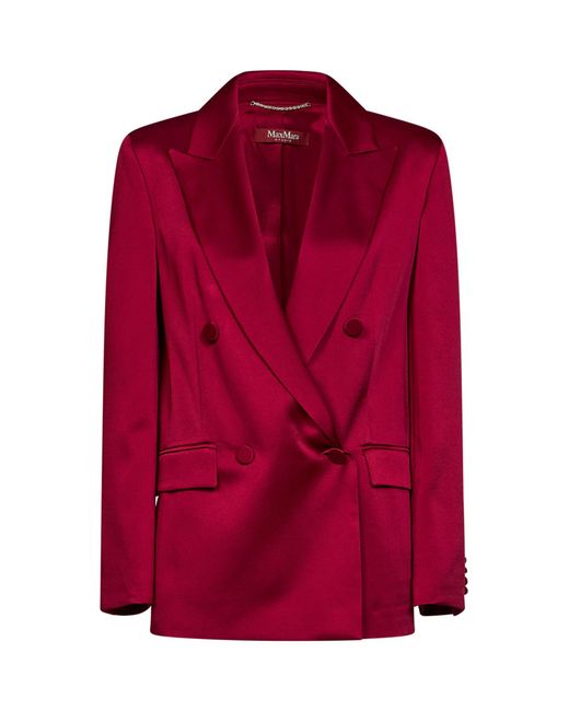 Max Mara Red Ruby Envers Satin Msearca Double-Breasted Blazer